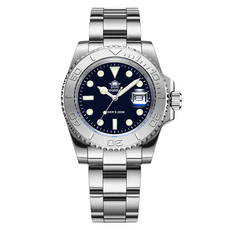 Montre hommage ADDIESDIVE H3 Gise inspirée de la Yachtmaster, boîtier en acier inoxydable, cadran noir émail, lunette rotative et aiguilles lumineuses BGW9.